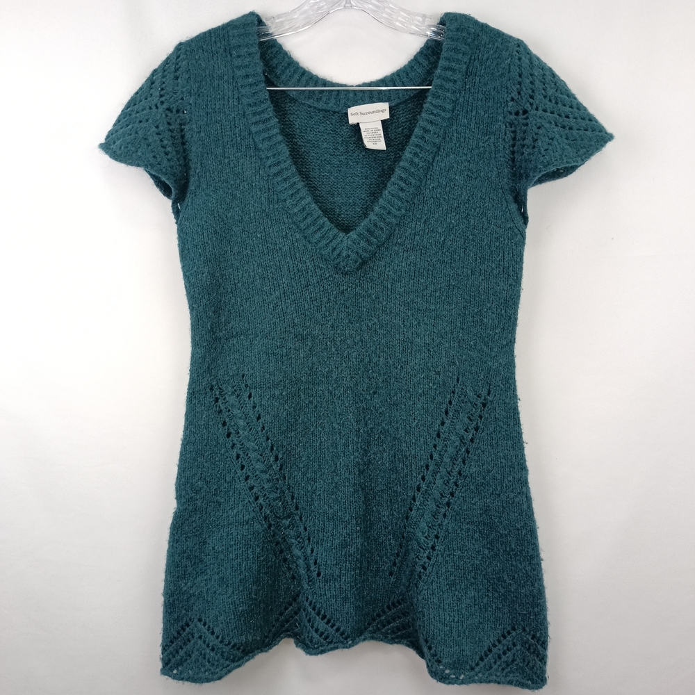 Soft Surroundings Merino Wool Open Knit Tunic Top In Teal Sz. XS